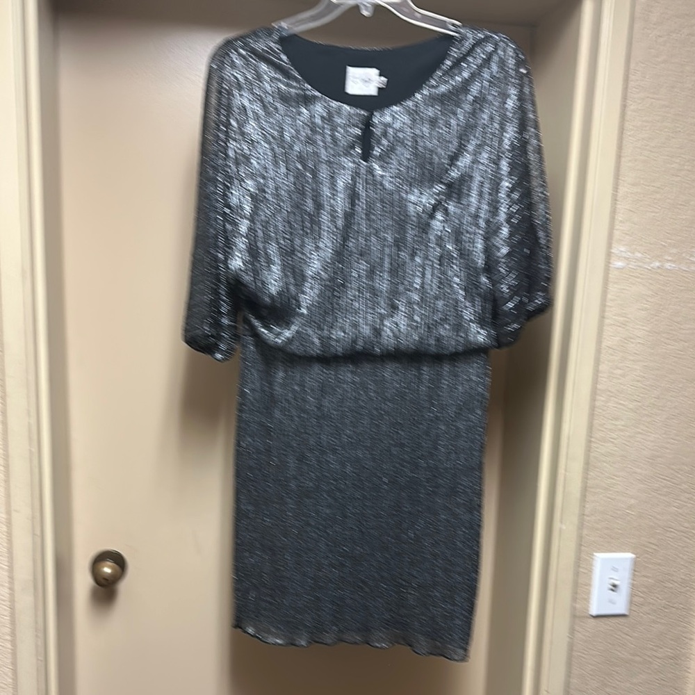 Silver Black Sheath Dress with Dolman Sleeves for Cocktail